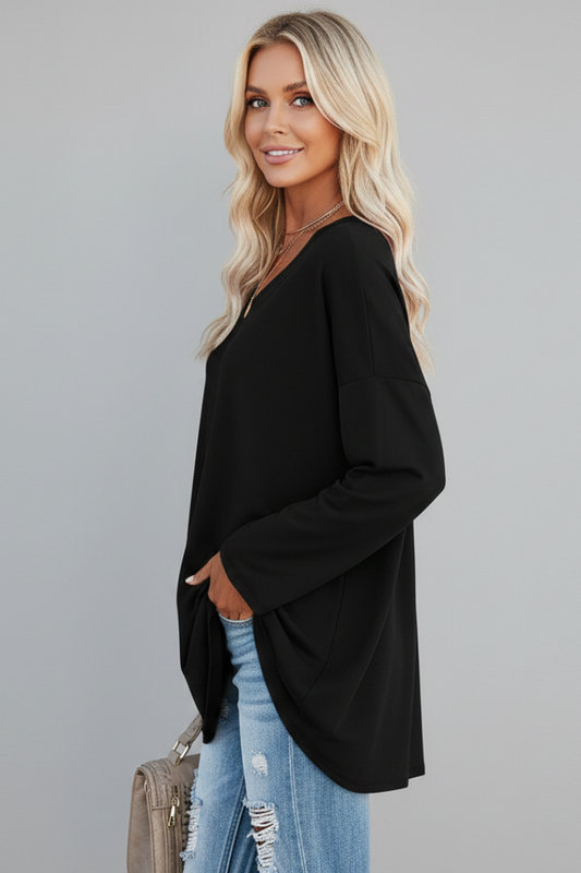 Women's Top with V Neckline and Long Sleeves