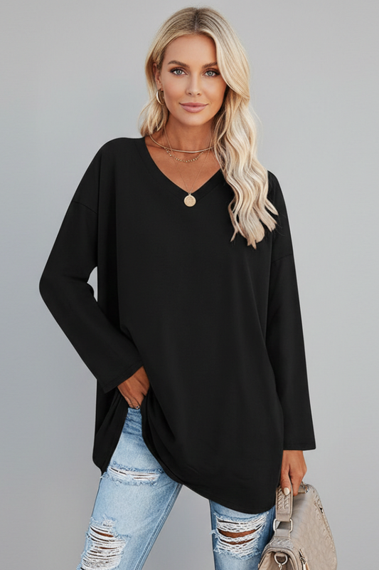 Women's Top with V Neckline and Long Sleeves