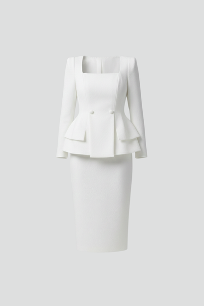 Modern Two-Piece Skirt Suit with Square Neckline