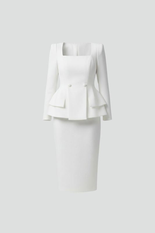 Modern Two-Piece Skirt Suit with Square Neckline