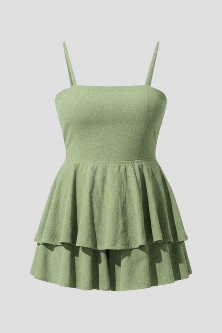 Women Mini Dress with Spaghetti Straps and Flared Skirt