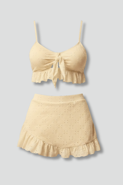 Women's Bikini Set with Tie Top and High Waist Skirt