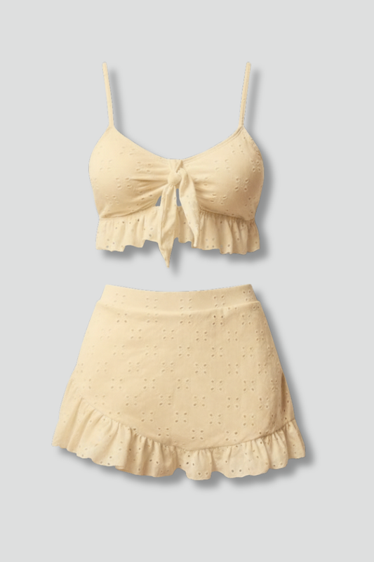 Women's Bikini Set with Tie Top and High Waist Skirt