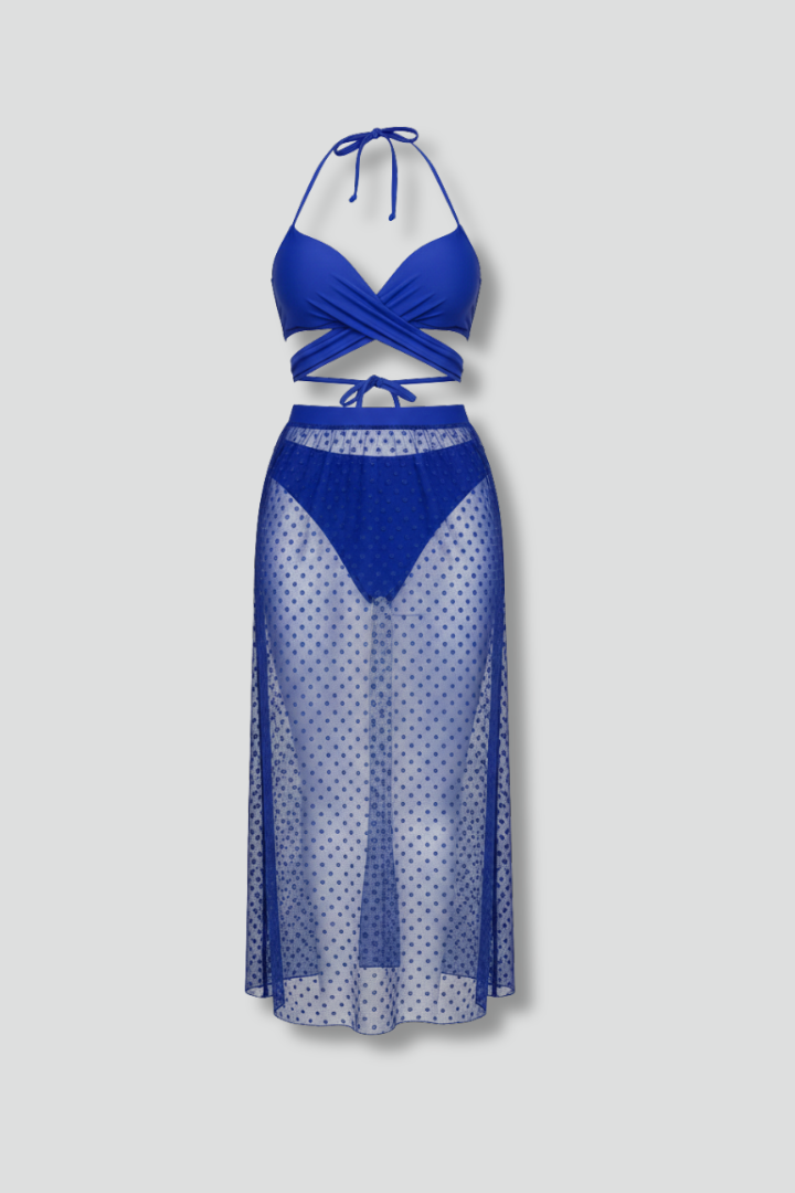 Women's Bikini Set with Wrap Top and Mesh Skirt