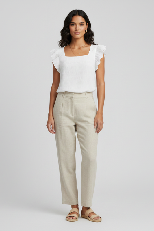 Women's Blouse with Square Neck and Woven Surface