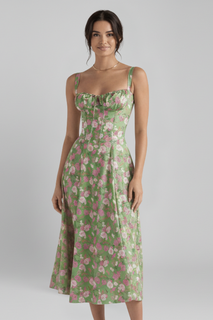 Women's Dress with Corset Bodice and Ruffled Skirt