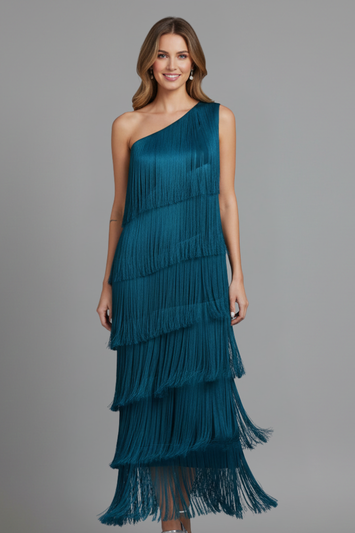 Women's Dress with Fringe Skirt and Sleeveless Cut