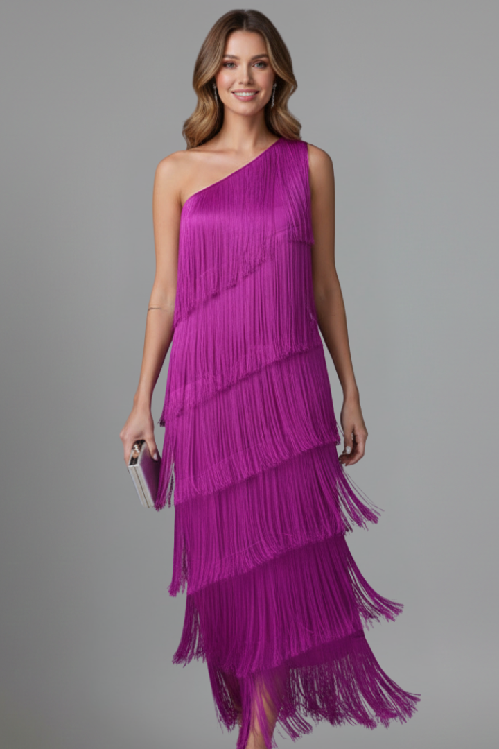 Women's Dress with Fringe Skirt and Sleeveless Cut