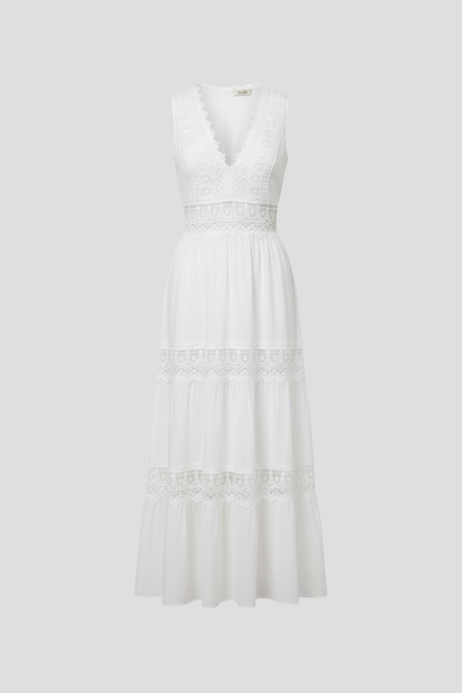 Women's Dress with Lace Appliques and Tiered Skirt