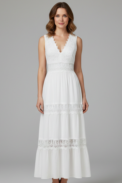 Women's Dress with Lace Appliques and Tiered Skirt