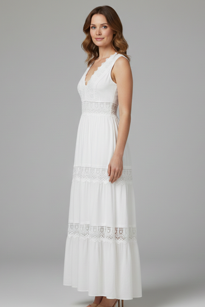 Women's Dress with Lace Appliques and Tiered Skirt