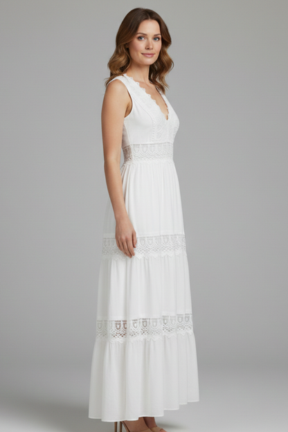 Women's Dress with Lace Appliques and Tiered Skirt