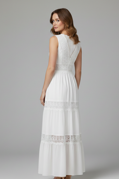 Women's Dress with Lace Appliques and Tiered Skirt