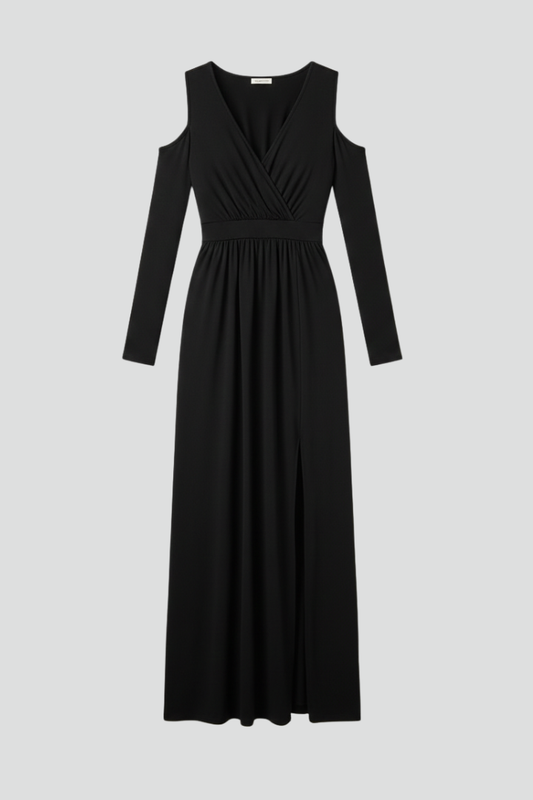 Women's Dress with Lace Appliques and Tiered Skirt with V Neckline and Side Slit