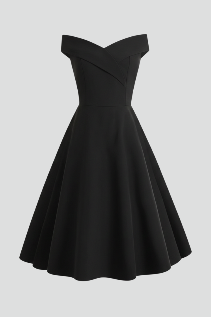 Women's Dress with Off-Shoulder Neckline and Flared Skirt