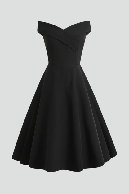 Women's Dress with Off-Shoulder Neckline and Flared Skirt