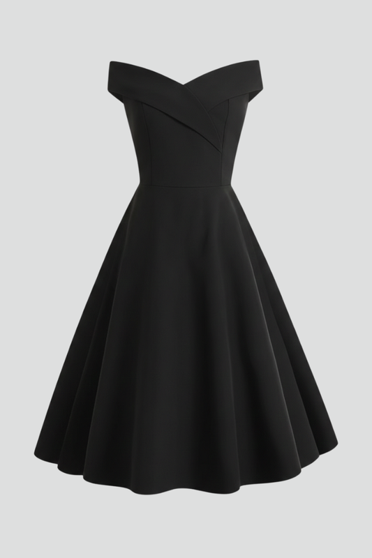 Women's Dress with Off-Shoulder Neckline and Flared Skirt
