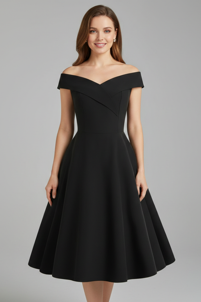 Women's Dress with Off-Shoulder Neckline and Flared Skirt
