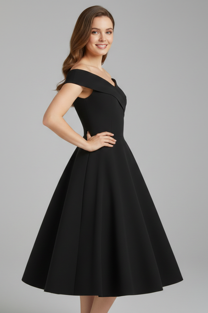 Women's Dress with Off-Shoulder Neckline and Flared Skirt