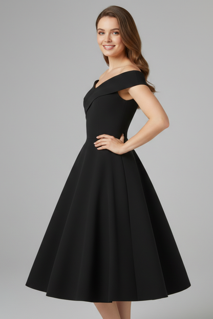 Women's Dress with Off-Shoulder Neckline and Flared Skirt