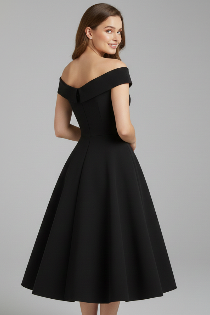 Women's Dress with Off-Shoulder Neckline and Flared Skirt