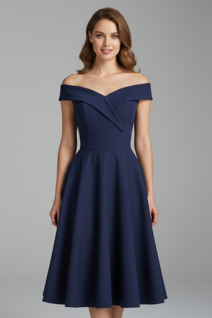 Women's Dress with Off-Shoulder Neckline and Flared Skirt
