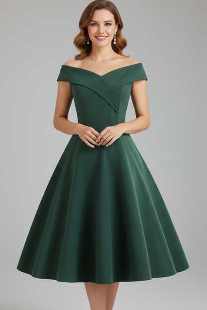 Women's Dress with Off-Shoulder Neckline and Flared Skirt