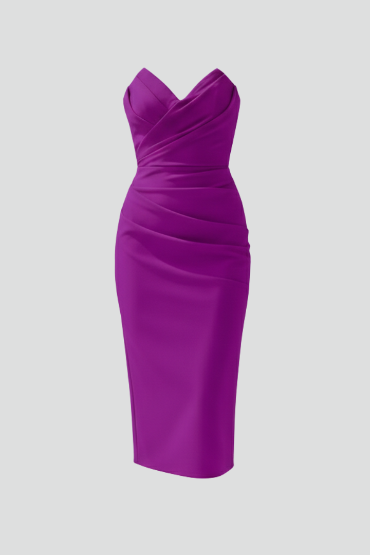 Women's Dress with Strapless Neckline and Ruched Skirt