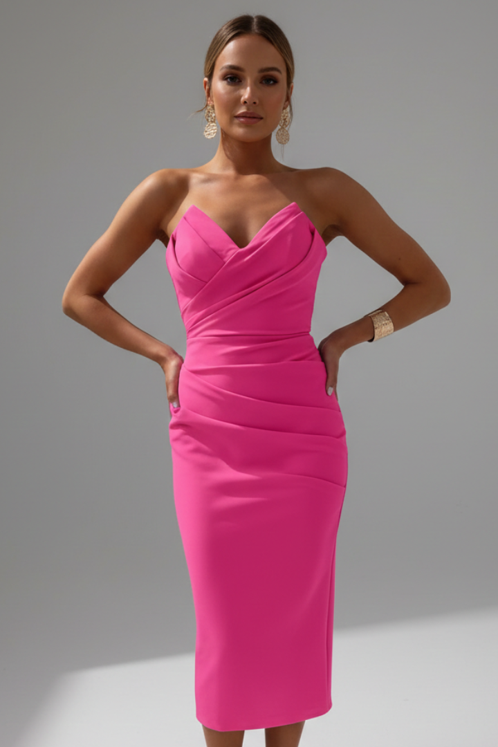 Women's Dress with Strapless Neckline and Ruched Skirt
