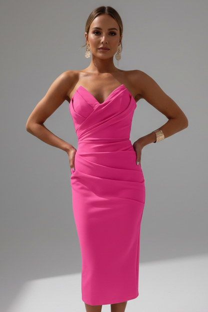 Women's Dress with Strapless Neckline and Ruched Skirt