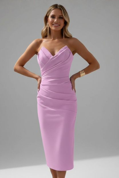 Women's Dress with Strapless Neckline and Ruched Skirt