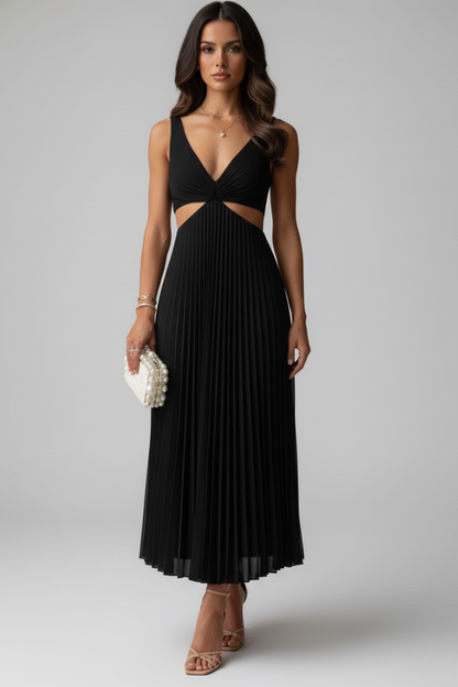 Women's Dress with V-Neck and Pleated Skirt