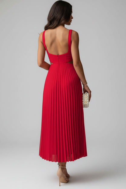 Women's Dress with V-Neck and Pleated Skirt