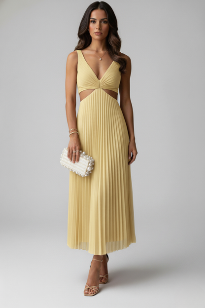 Women's Dress with V-Neck and Pleated Skirt