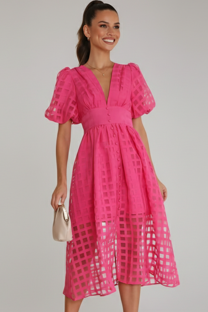 Women's Dress with V-Neckline and Lace Skirt