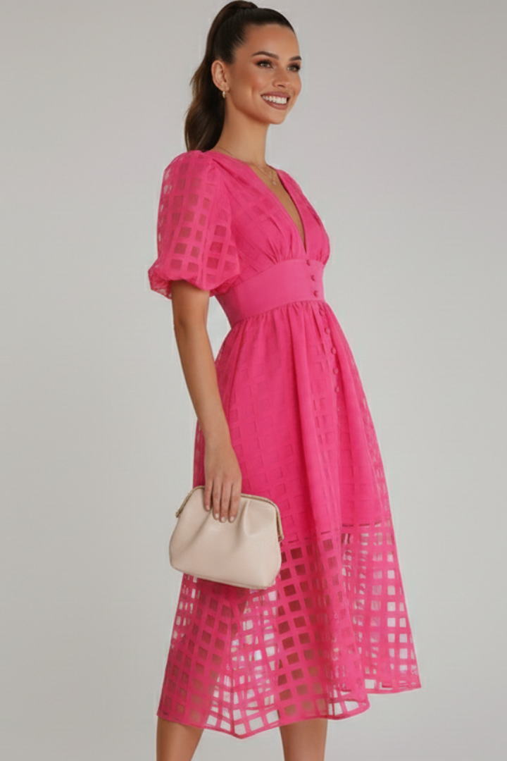 Women's Dress with V-Neckline and Lace Skirt