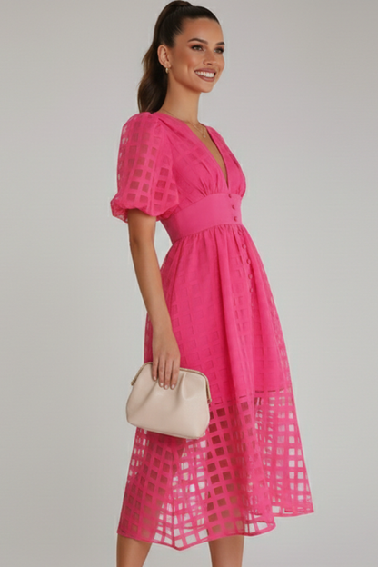 Women's Dress with V-Neckline and Lace Skirt