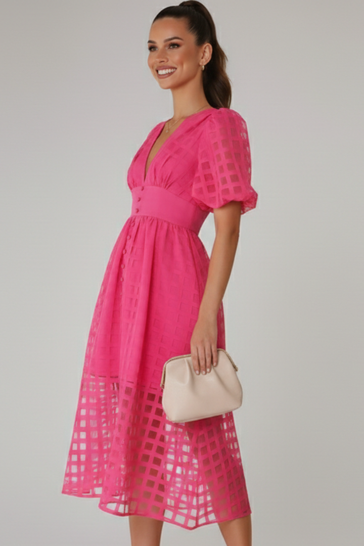 Women's Dress with V-Neckline and Lace Skirt