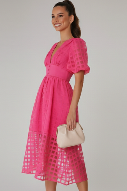 Women's Dress with V-Neckline and Lace Skirt