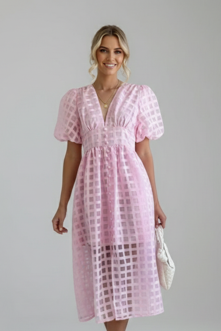 Women's Dress with V-Neckline and Lace Skirt