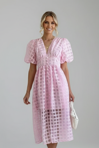 Women's Dress with V-Neckline and Lace Skirt