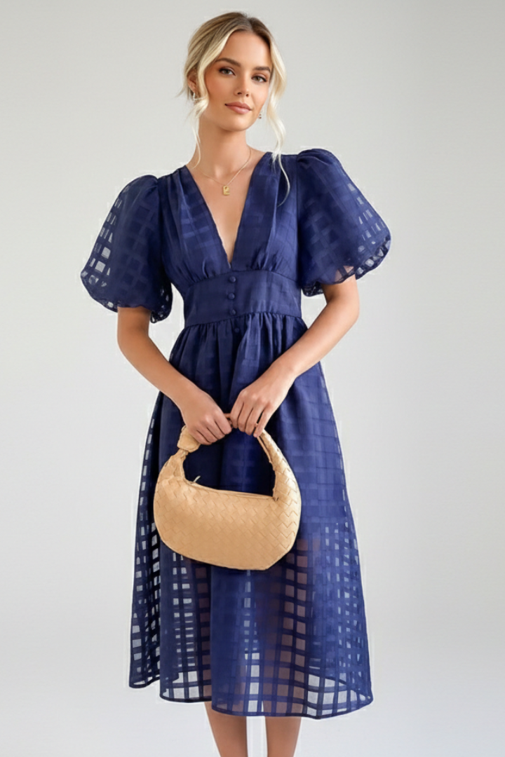 Women's Dress with V-Neckline and Lace Skirt