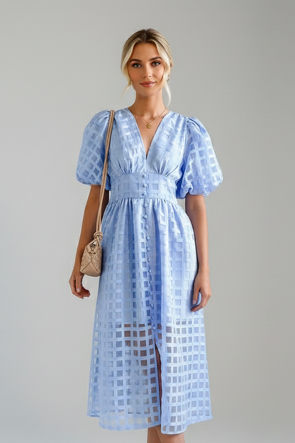 Women's Dress with V-Neckline and Lace Skirt