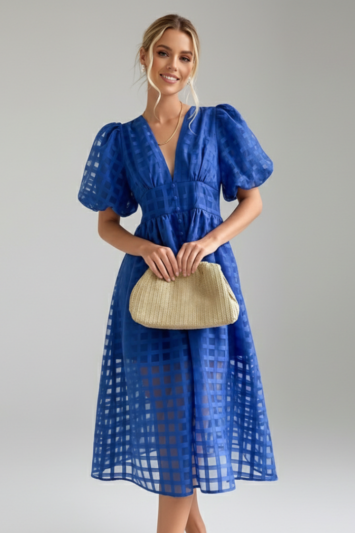 Women's Dress with V-Neckline and Lace Skirt