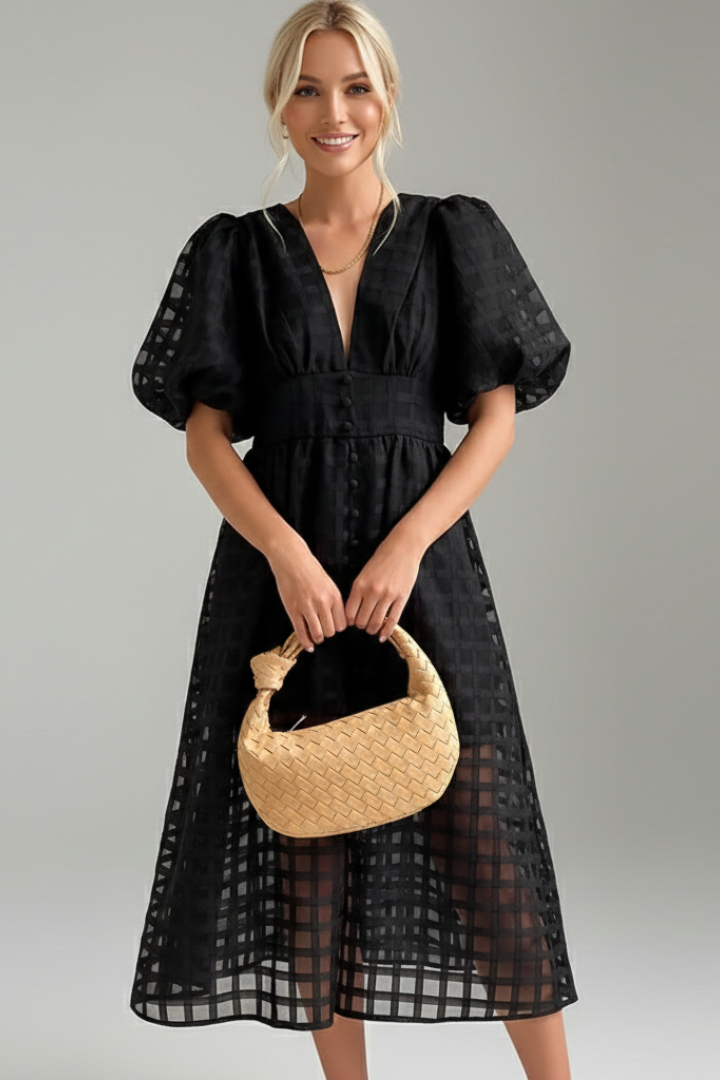 Women's Dress with V-Neckline and Lace Skirt