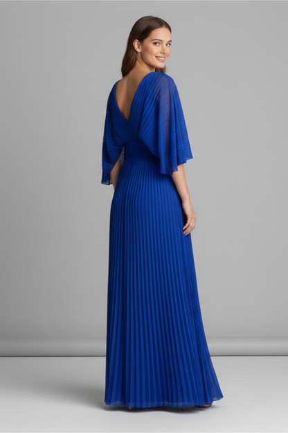 Women's Dress with V-Neckline and Pleated Maxi Skirt