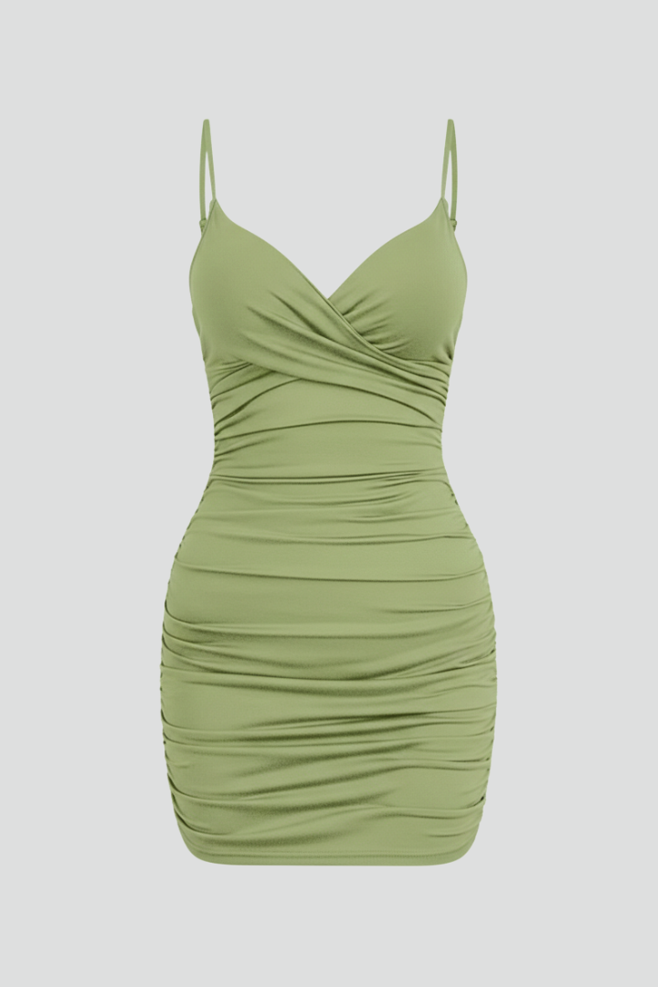 Women's Dress with V-Neckline and Ruched Skirt