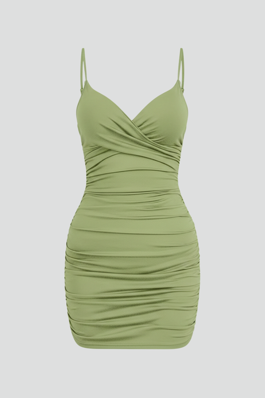 Women's Dress with V-Neckline and Ruched Skirt