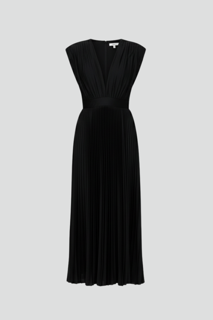 Women's Dress with V Neck and Pleated Skirt