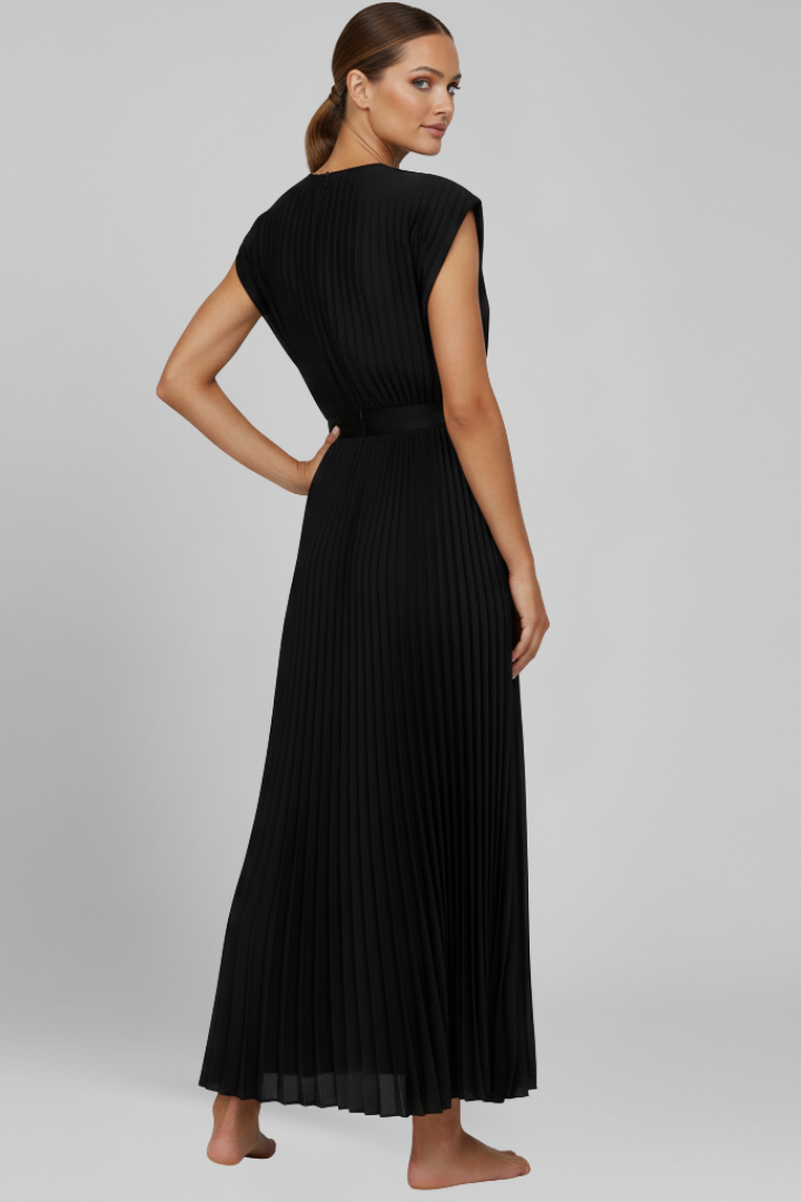 Women's Dress with V Neck and Pleated Skirt